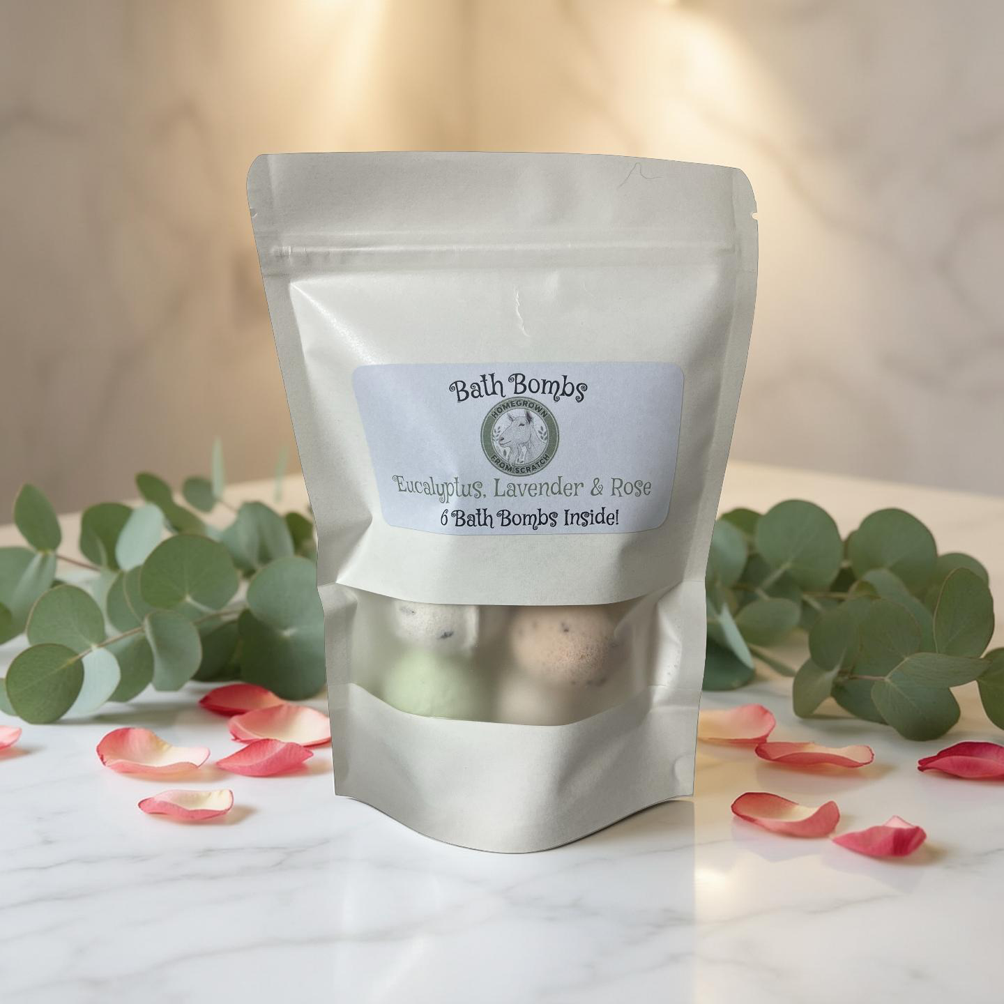 Eucalyptus, Lavender & Rose bath bomb pack of 6